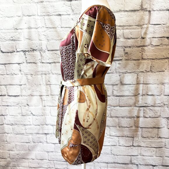 Equestrian Print Scoop Neck Belted Satin Tunic | Women's Size Small - Picture 5 of 11